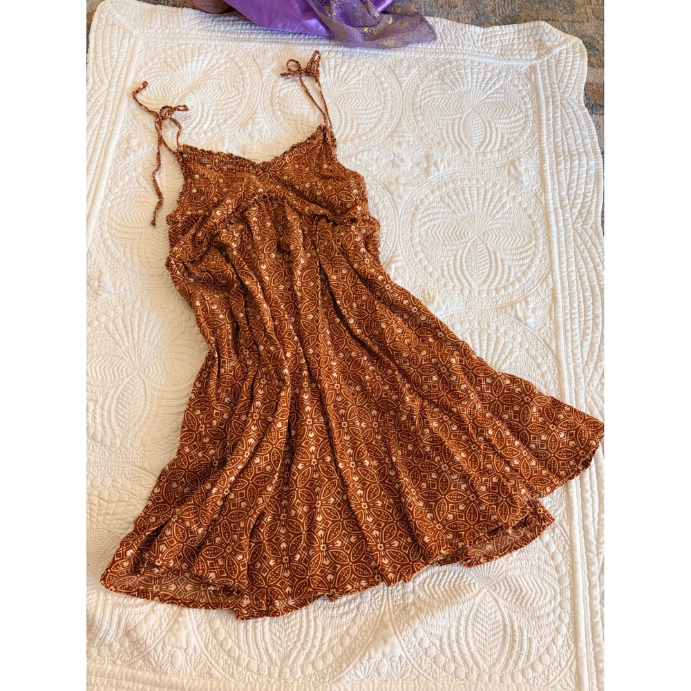 Patrons of Peace Womens Malibu Mini Dress Rust Orange Geometric Medallion Size S - Picture 2 of 10
